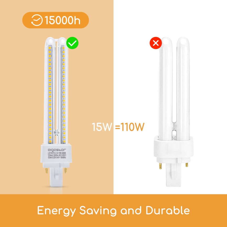 LED-pære G24D-3/15W/230V 4000K - Aigostar