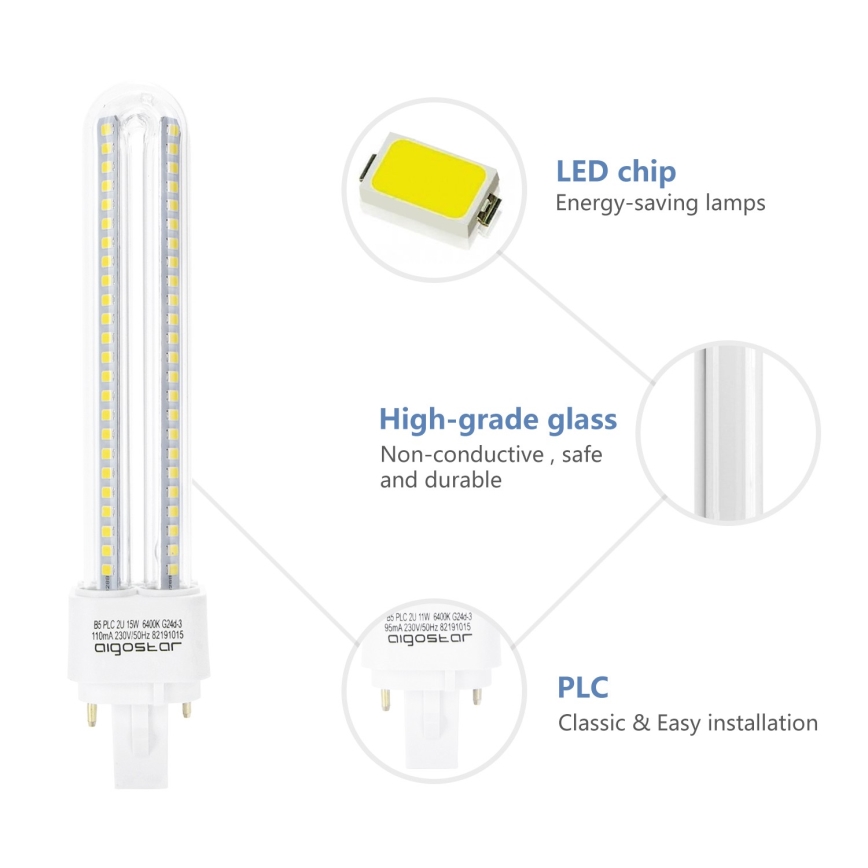 LED-pære G24D-3/15W/230V 6500K - Aigostar