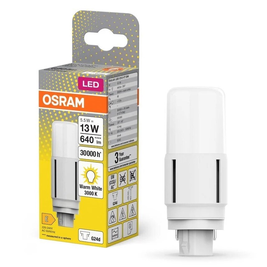 LED-pære G24d/5,5W/230V 3000K - Osram
