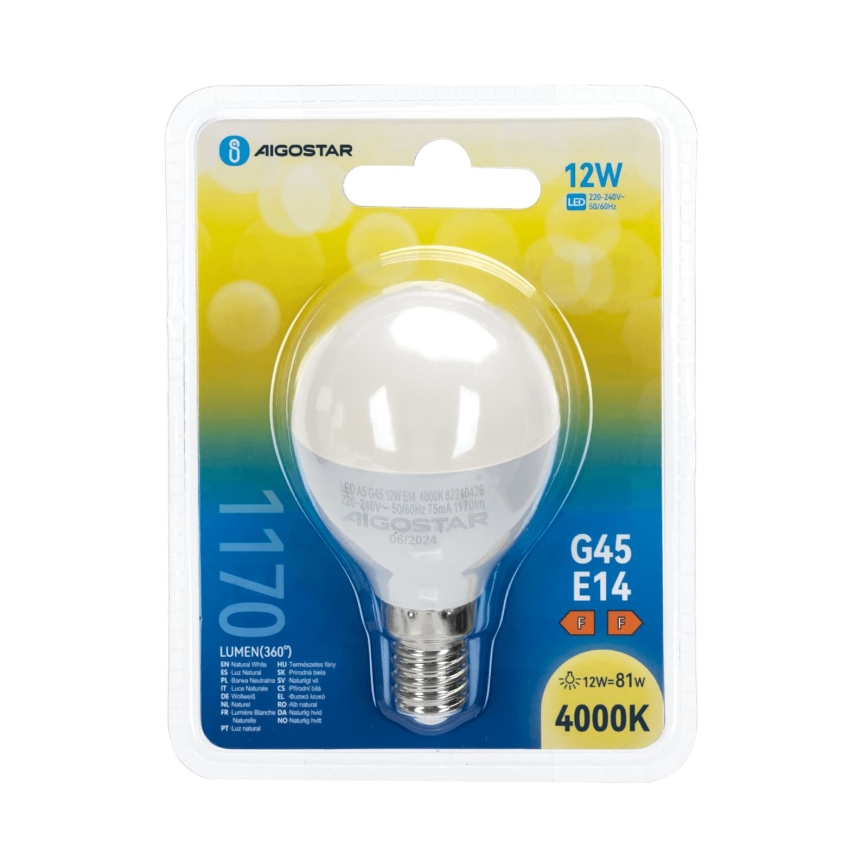 LED-pære G45 E14/12W/230V 4000K - Aigostar