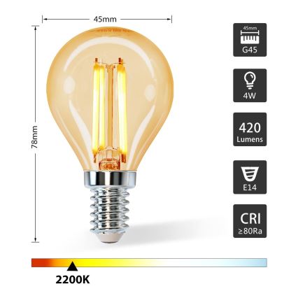 LED-pære G45 E14/4W/230V 2200K - Aigostar