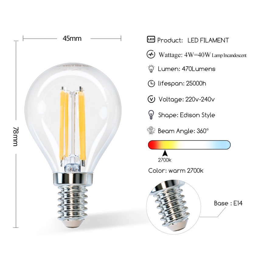 LED-pære G45 E14/4W/230V 2700K - Aigostar