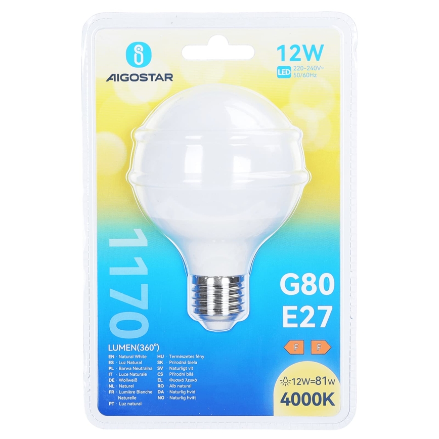 LED-pære G80 E27/12W/230V 4000K - Aigostar