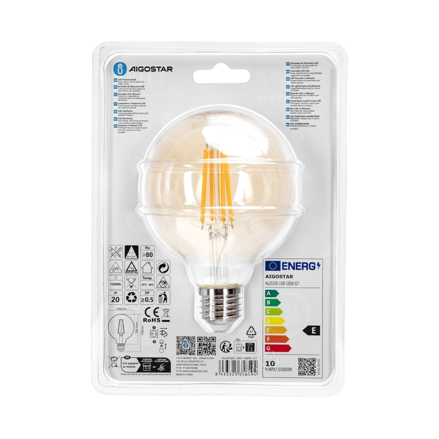 LED-pære G95 E27/10W/230V 2200K - Aigostar