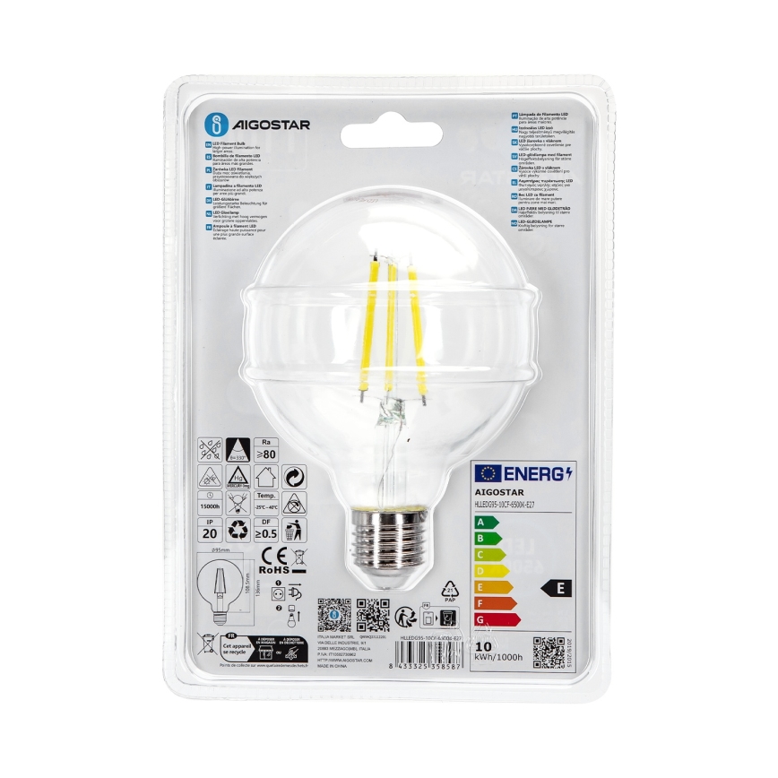 LED-pære G95 E27/10W/230V 6500K - Aigostar