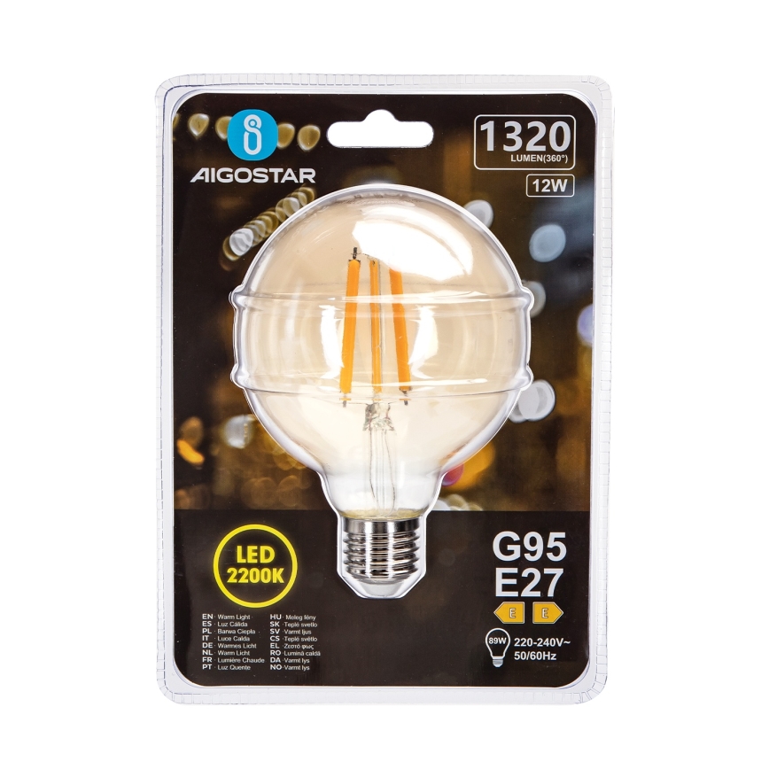 LED-pære G95 E27/12W/230V 2200K - Aigostar