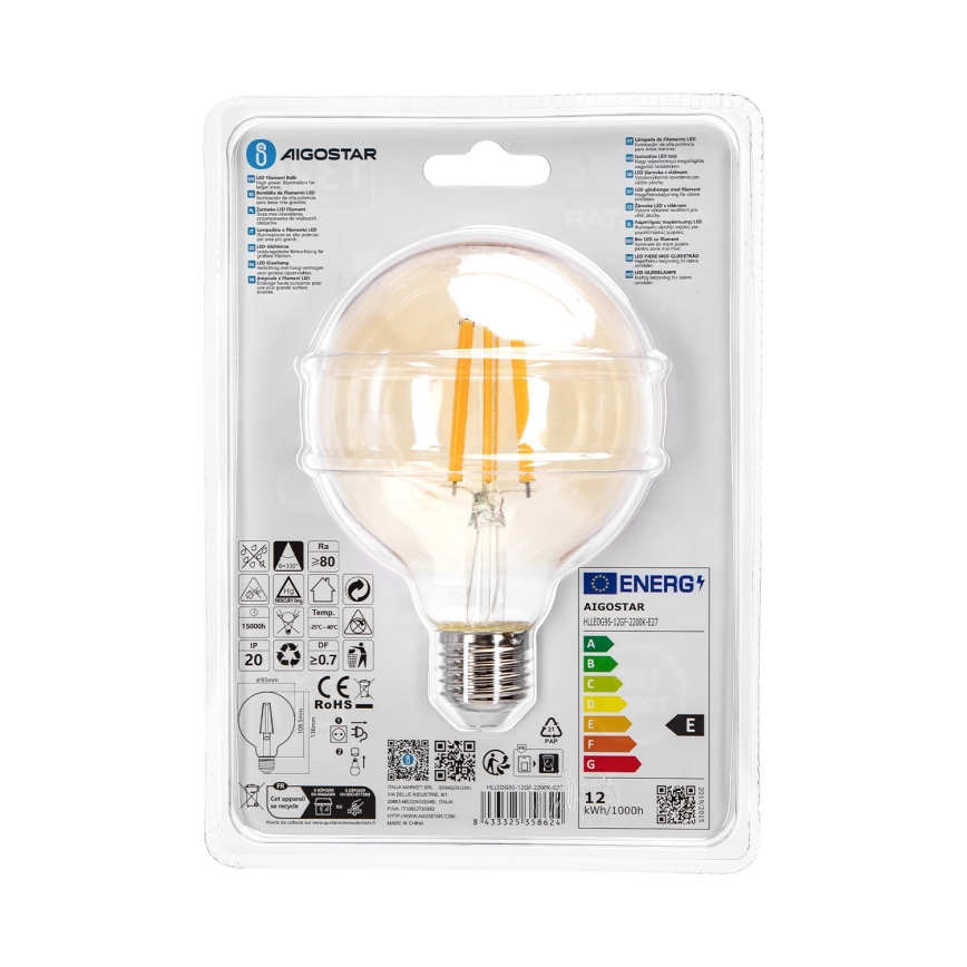 LED-pære G95 E27/12W/230V 2200K - Aigostar