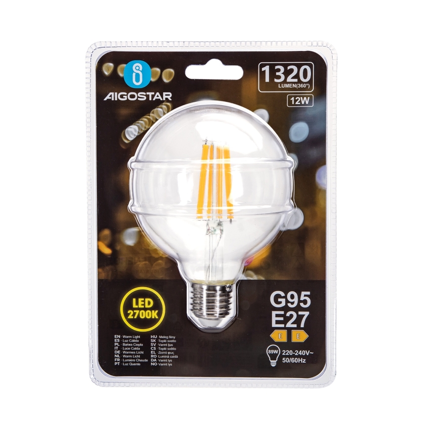 LED-pære G95 E27/12W/230V 2700K - Aigostar