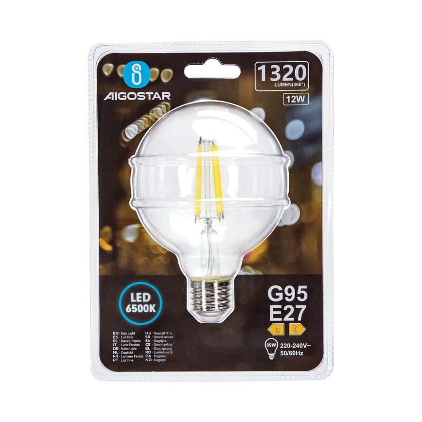 LED-pære G95 E27/12W/230V 6500K - Aigostar
