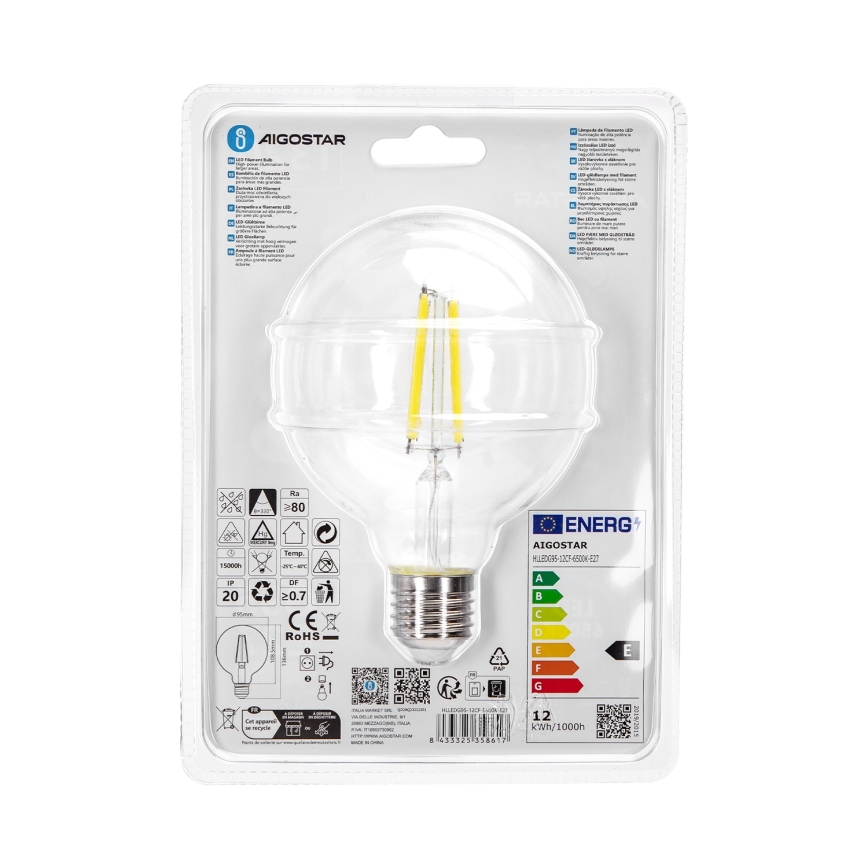 LED-pære G95 E27/12W/230V 6500K - Aigostar