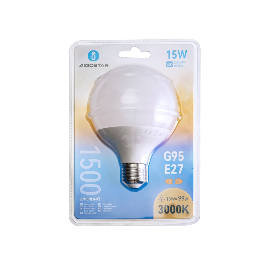 LED-pære G95 E27/15W/230V 3000K - Aigostar