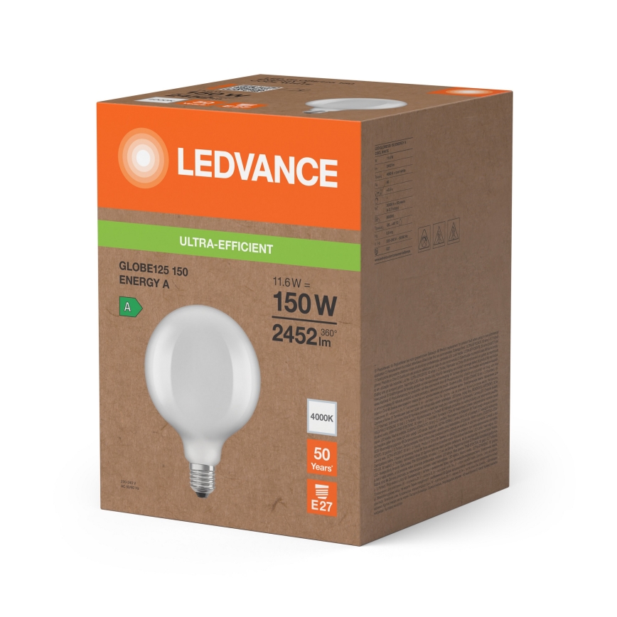 LED-pære GLOBE CLASSIC FILAMENT G125 E27/11,6W/230V 4000K - Ledvance