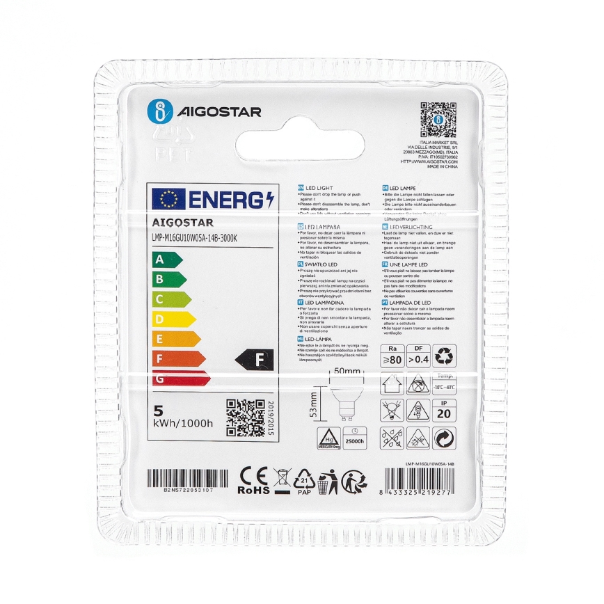 LED-pære GU10/4,5W/230V 3000K - Aigostar