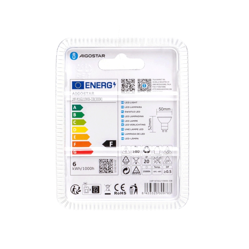 LED-pære GU10/6W/230V 3000K - Aigostar