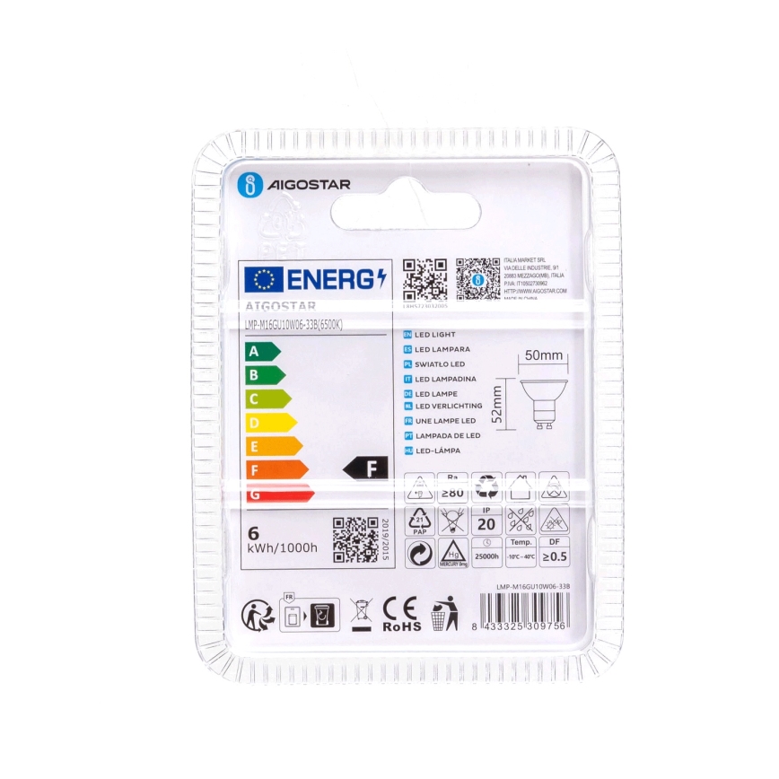 LED-pære GU10/6W/230V 6500K - Aigostar