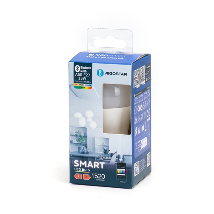 LED-pære med RGBW-farver dæmpbar MESH Smart A60 E27/15W/230V 2700-6500K - Aigostar