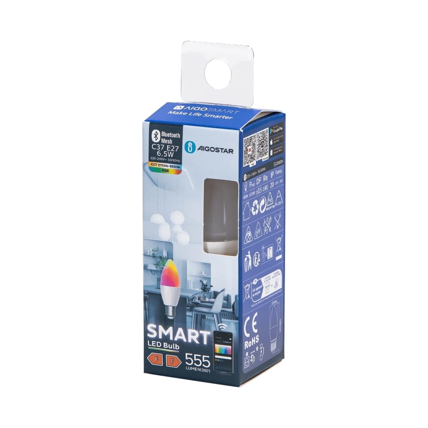 LED-pære med RGBW-farver dæmpbar C37 E27/6,5W/230V 2700-6500K - Aigostar