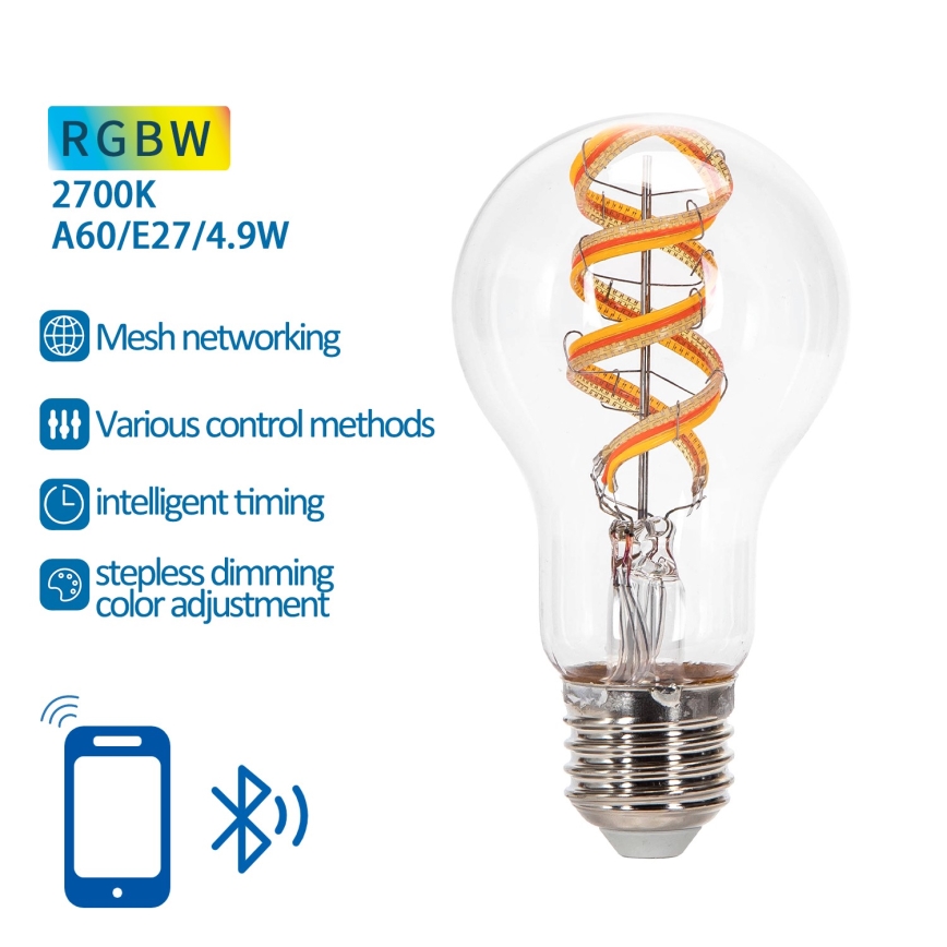 LED-pære med RGBW-farver dæmpbar FILAMENT MESH Smart A60 E27/4,9W/230V 2700K - Aigostar