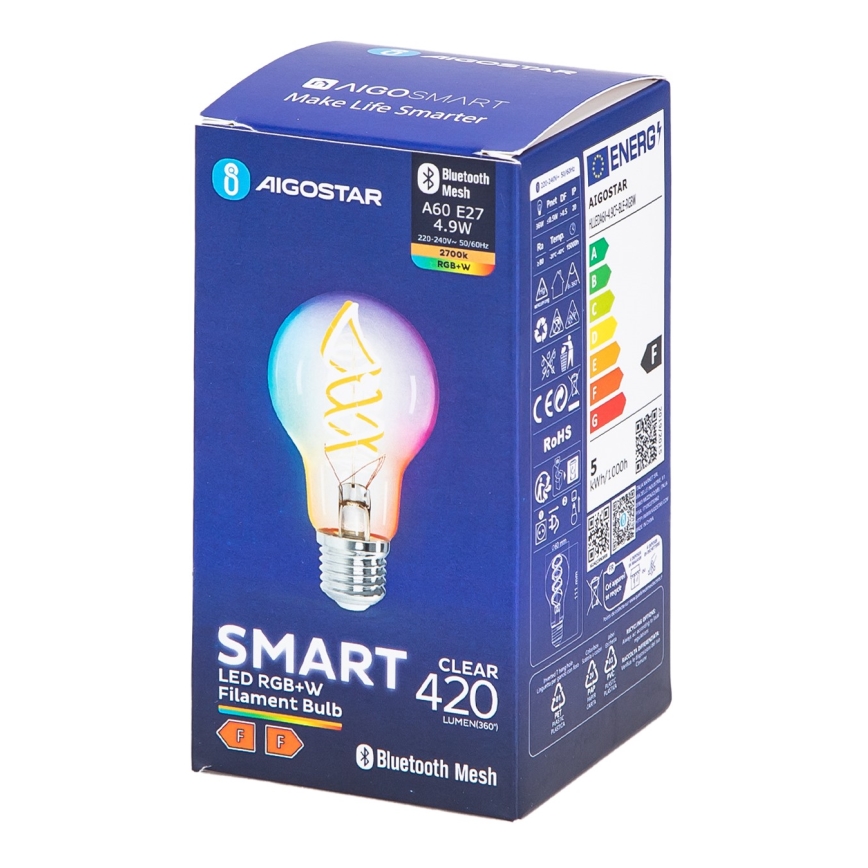 LED-pære med RGBW-farver dæmpbar FILAMENT MESH Smart A60 E27/4,9W/230V 2700K - Aigostar