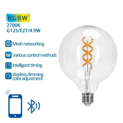 LED-pære med RGBW-farver dæmpbar FILAMENT MESH Smart G125 E27/4,9W/230V 2700K - Aigostar