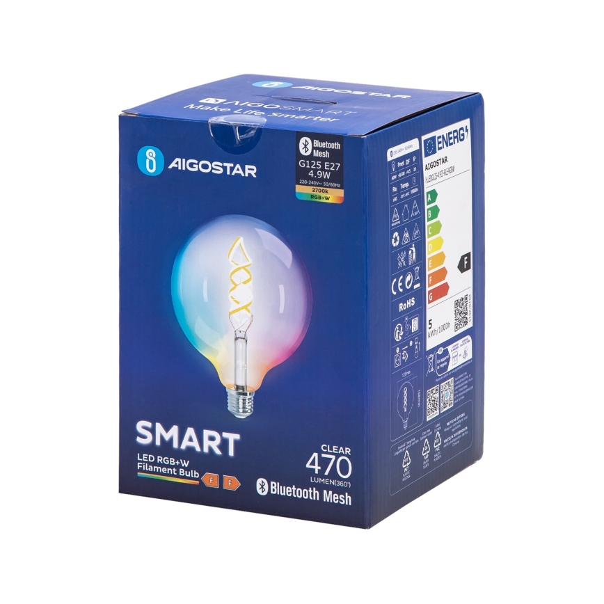 LED-pære med RGBW-farver dæmpbar FILAMENT MESH Smart G125 E27/4,9W/230V 2700K - Aigostar