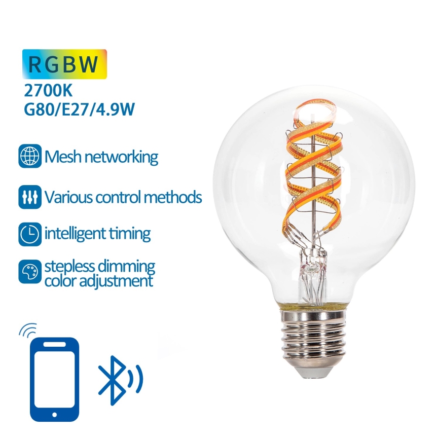 LED-pære med RGBW-farver dæmpbar FILAMENT MESH Smart G80 E27/4,9W/230V 2700K - Aigostar