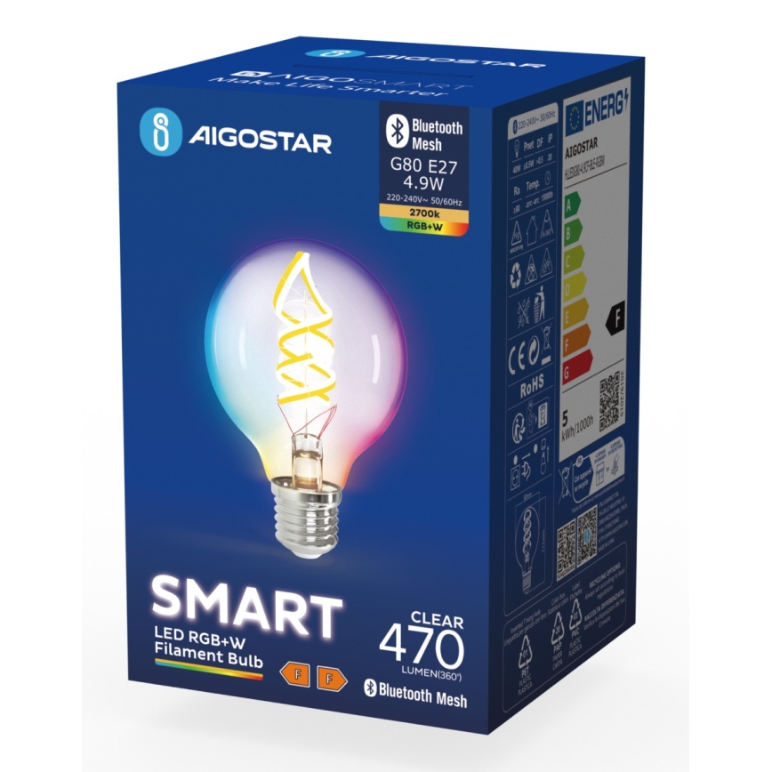 LED-pære med RGBW-farver dæmpbar FILAMENT MESH Smart G80 E27/4,9W/230V 2700K - Aigostar