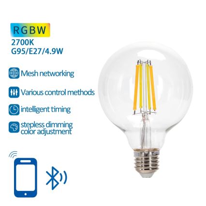 LED-pære med RGBW-farver dæmpbar FILAMENT MESH Smart G95 E27/4,9W/230V 2700K - Aigostar