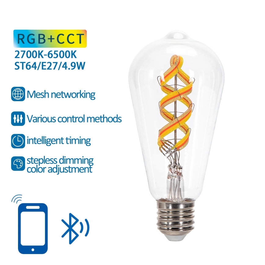 LED-pære med RGBW-farver dæmpbar FILAMENT MESH Smart ST64 E27/4,9W/230V 2700-6500K - Aigostar