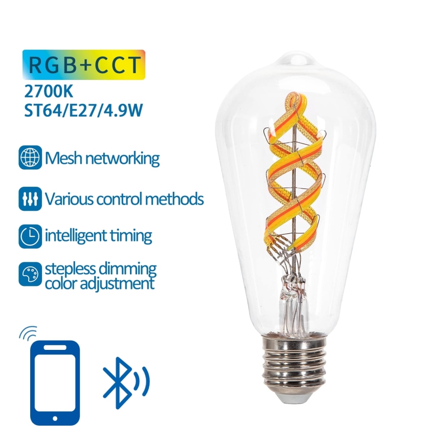 LED-pære med RGBW-farver dæmpbar FILAMENT MESH Smart ST64 E27/4,9W/230V 2700K - Aigostar