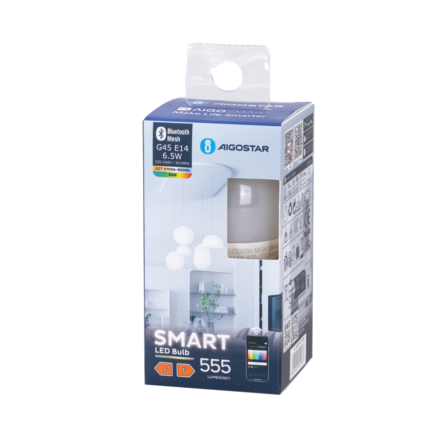 LED-pære med RGBW-farver dæmpbar G45 E14/6,5W/230V 2700-6500K - Aigostar