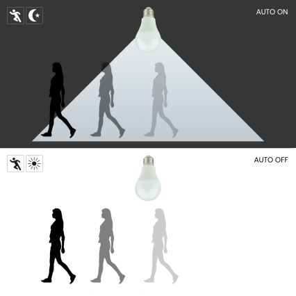 LED-pære med bevægelses- og skumringssensor A60 E27/9W/230V 3000K