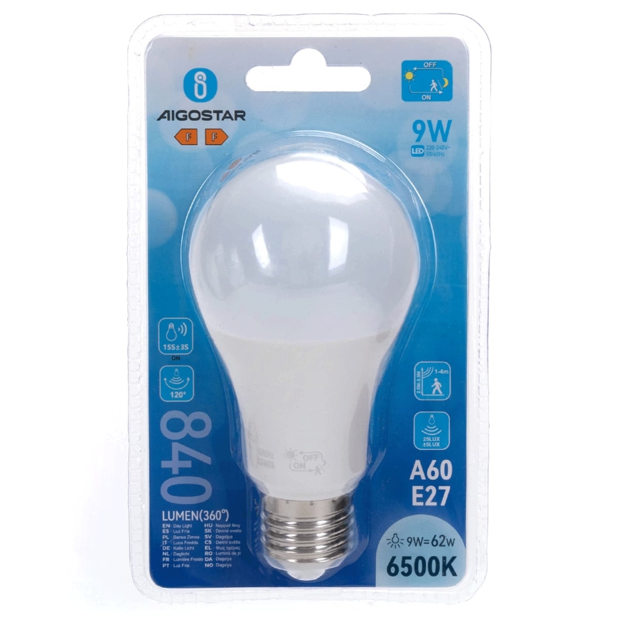 LED-pære med bevægelses- og skumringssensor A60 E27/9W/230V 6500K - Aigostar