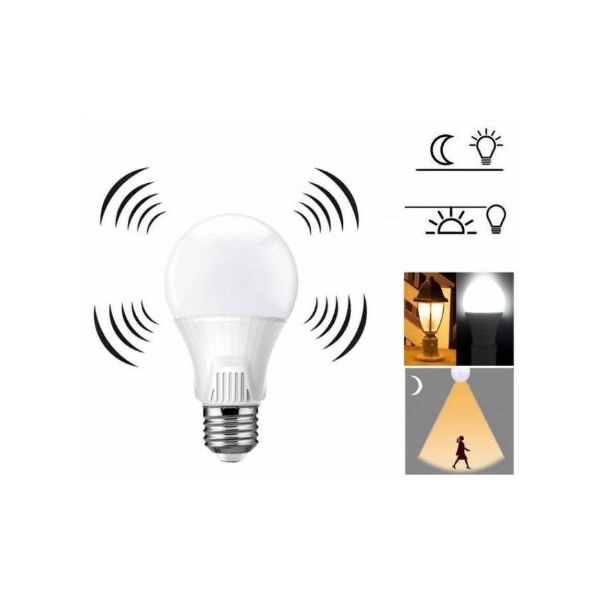LED-pære med indbygget bevægelsessensor E27/9W/230V 6500K