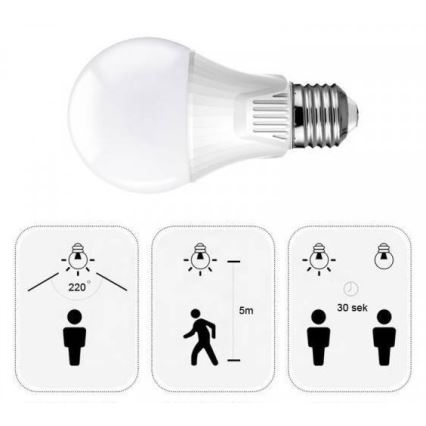 LED-pære med indbygget bevægelsessensor E27/9W/230V 6500K