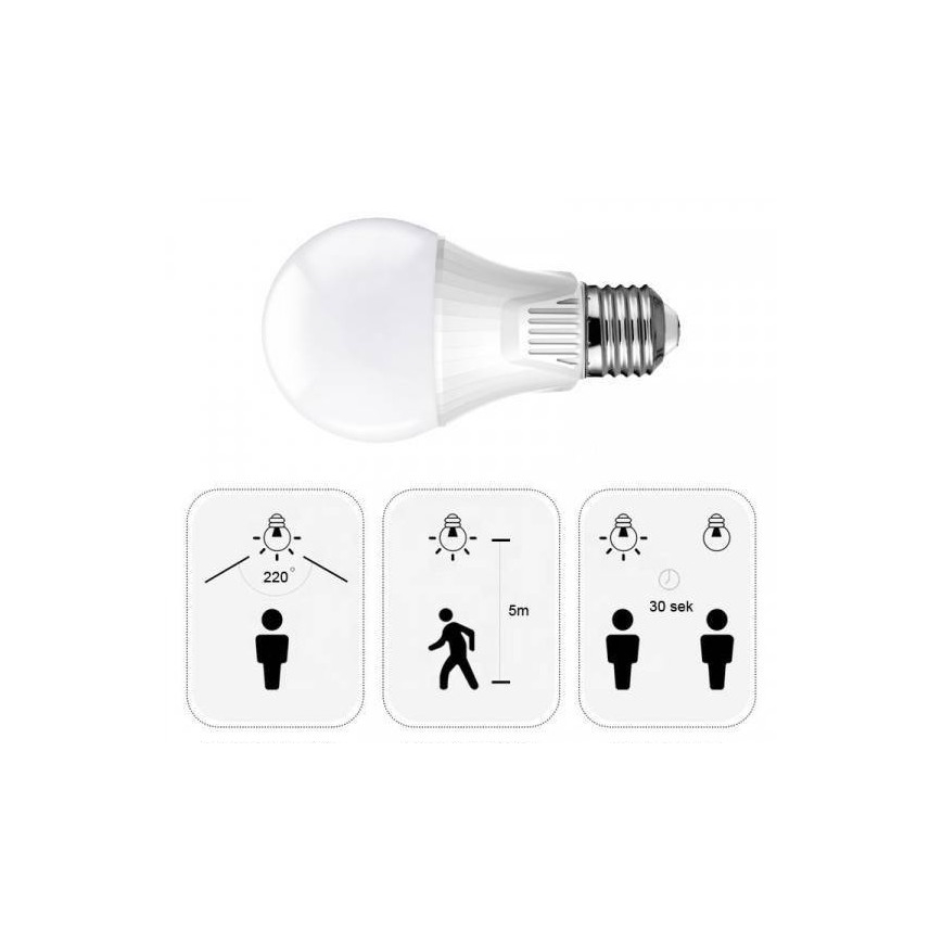 LED-pære med indbygget bevægelsessensor E27/9W/230V 6500K
