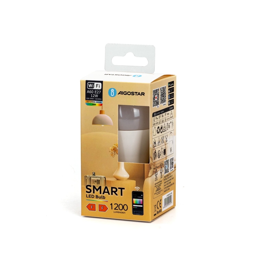 LED-pære med RGBW-farver dæmpbar A60 E27/12W/230V 2700-6500K Wi-Fi - Aigostar