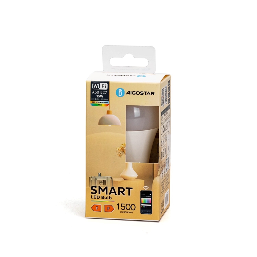 LED-pære med RGBW-farver dæmpbar A60 E27/15W/230V 2700-6500K Wi-Fi - Aigostar