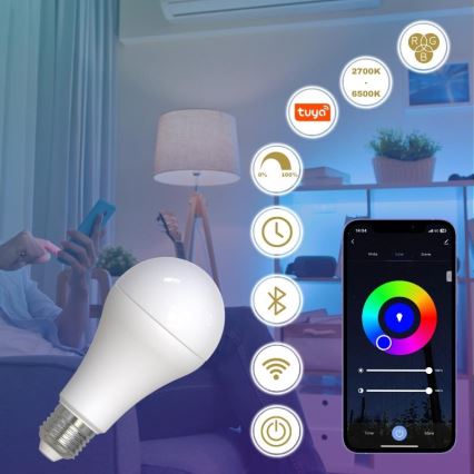 LED-pære med RGBW-farver dæmpbar A60 E27/15W/230V 2700-6500K Wi-Fi Tuya