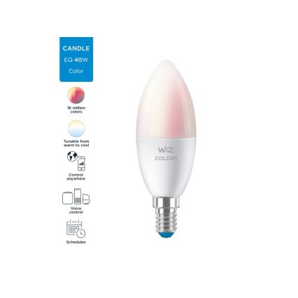 LED-pære med RGBW-farver dæmpbar C37 E14/4,9W/230V 2200-6500K CRI 90 Wi-Fi -WiZ