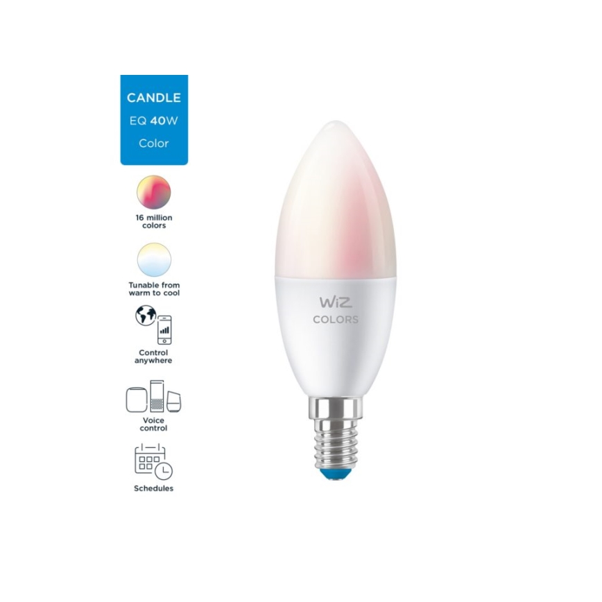 LED-pære med RGBW-farver dæmpbar C37 E14/4,9W/230V 2200-6500K CRI 90 Wi-Fi -WiZ