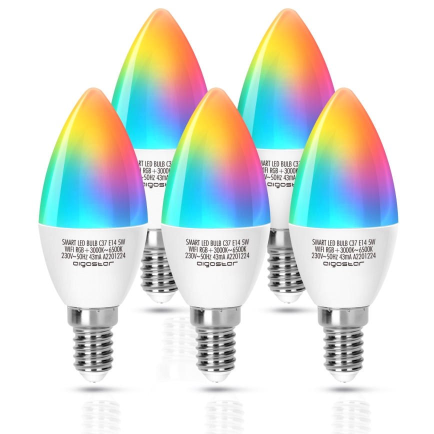 LED-pære med RGBW-farver dæmpbar C37 E14/5W/230V 3000-6500K Wi-Fi - Aigostar
