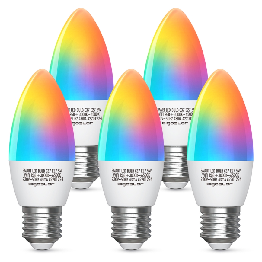 LED-pære med RGBW-farver dæmpbar C37 E27/5W/230V 3000-6500K Wi-Fi - Aigostar
