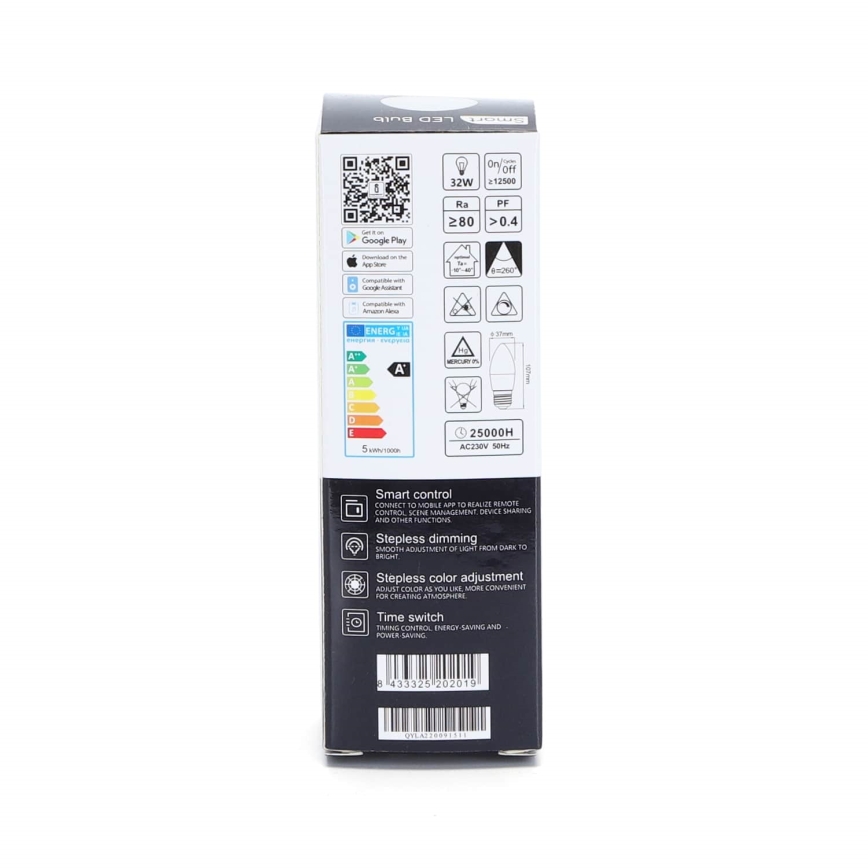 LED-pære med RGBW-farver dæmpbar C37 E27/5W/230V 3000-6500K Wi-Fi - Aigostar
