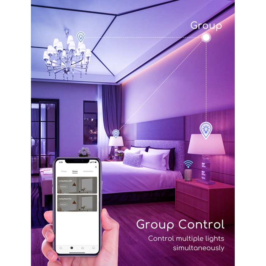 LED-pære med RGBW-farver dæmpbar C37 E27/7W/230V 3000-6500K Wi-Fi - Aigostar