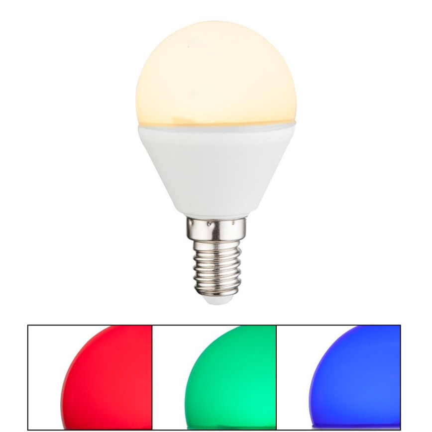 LED-pære med RGBW-farver dæmpbar E14/4,9W/230V 2700K + fjernbetjening - Globo