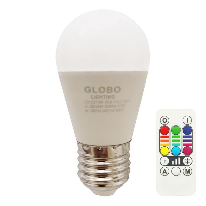 LED-pære med RGBW-farver dæmpbar E27/6W/230V 3000K + fjernbetjening - Globo
