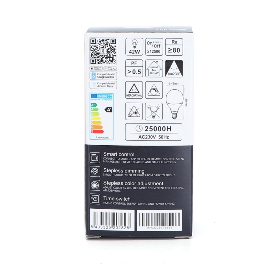 LED-pære med RGBW-farver dæmpbar G45 E14/7W/230V 3000-6500K Wi-Fi - Aigostar