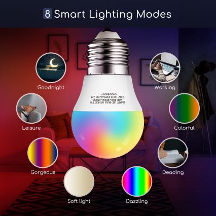LED-pære med RGBW-farver dæmpbar G45 E27/5W/230V 3000-6500K Wi-Fi - Aigostar