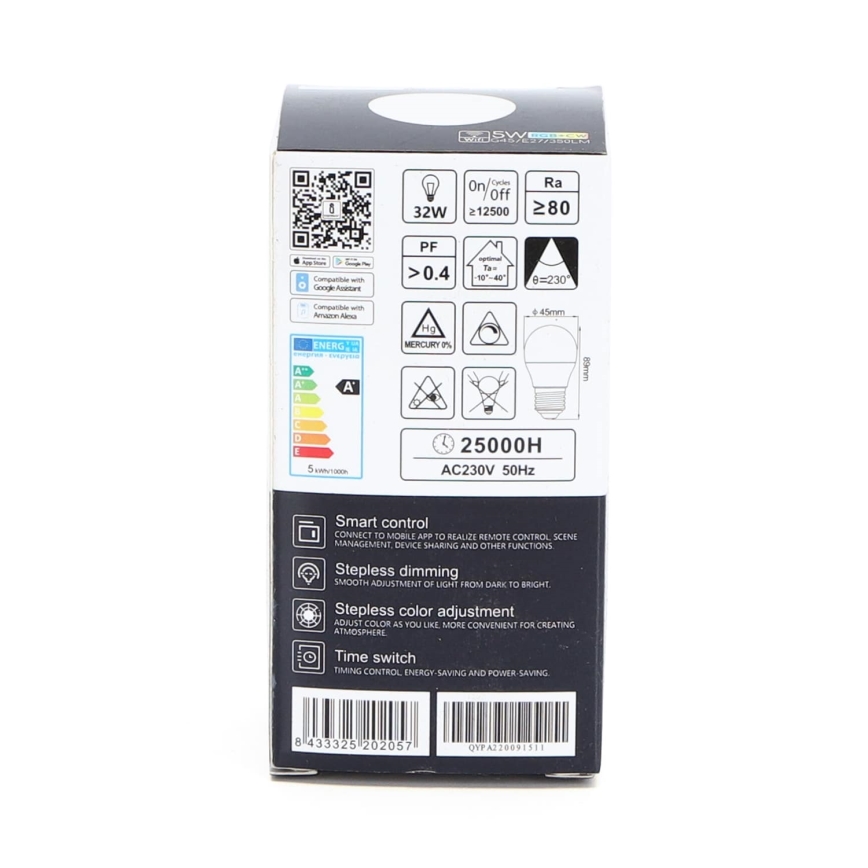 LED-pære med RGBW-farver dæmpbar G45 E27/5W/230V 3000-6500K Wi-Fi - Aigostar